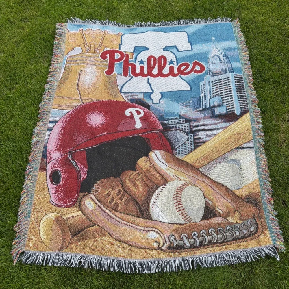 A- Philadelphia Phillies MLB Woven Tapestry Throw Blanket Liberty Bell 48x68